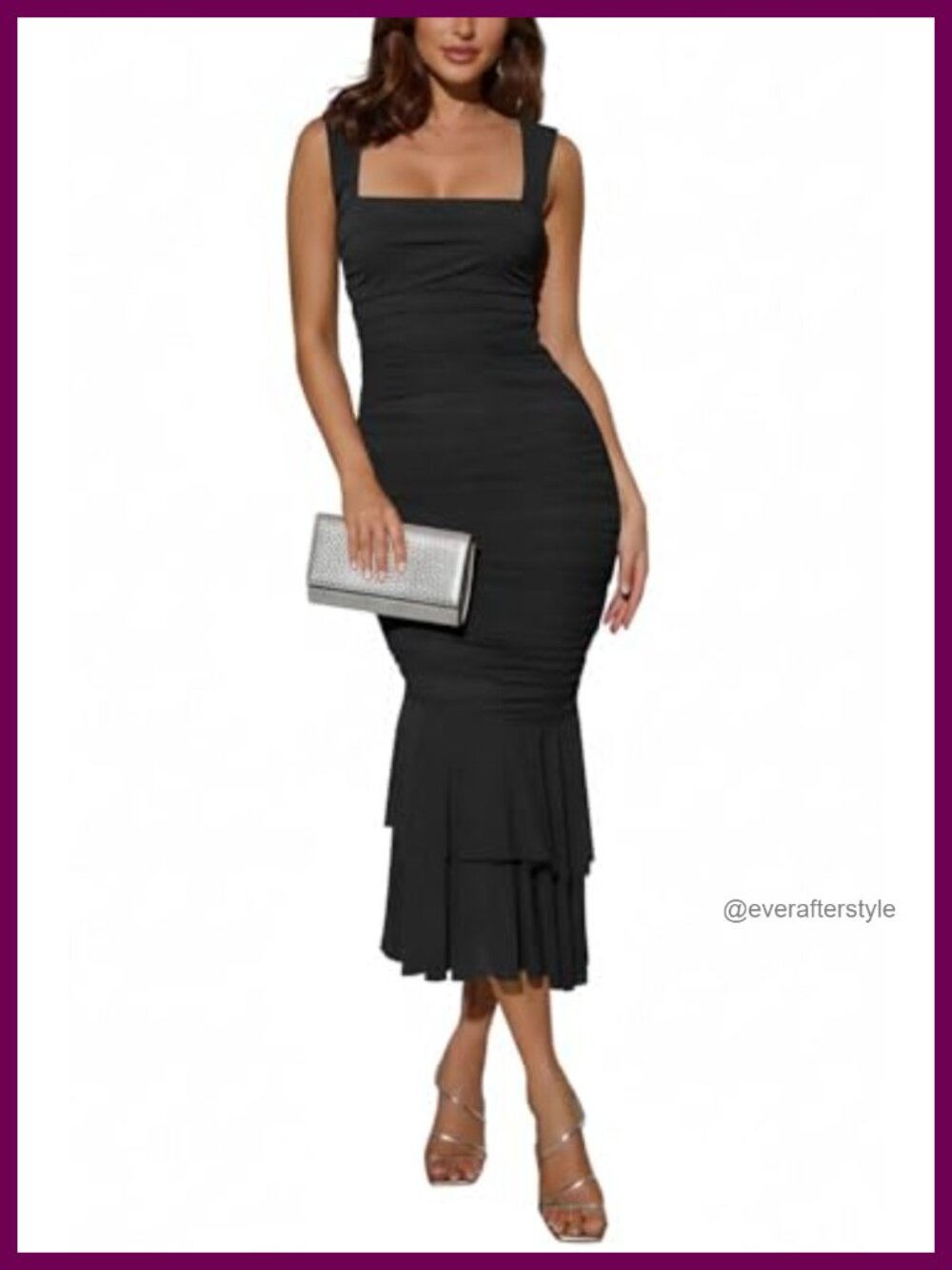 Women's Bodycon Maxi Dress Square Neck Sleeveless Mesh Ruched Ruffle Cocktail